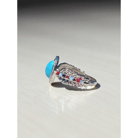 Silvertone Faux Turquoise Ring - Picture 3 of 8
